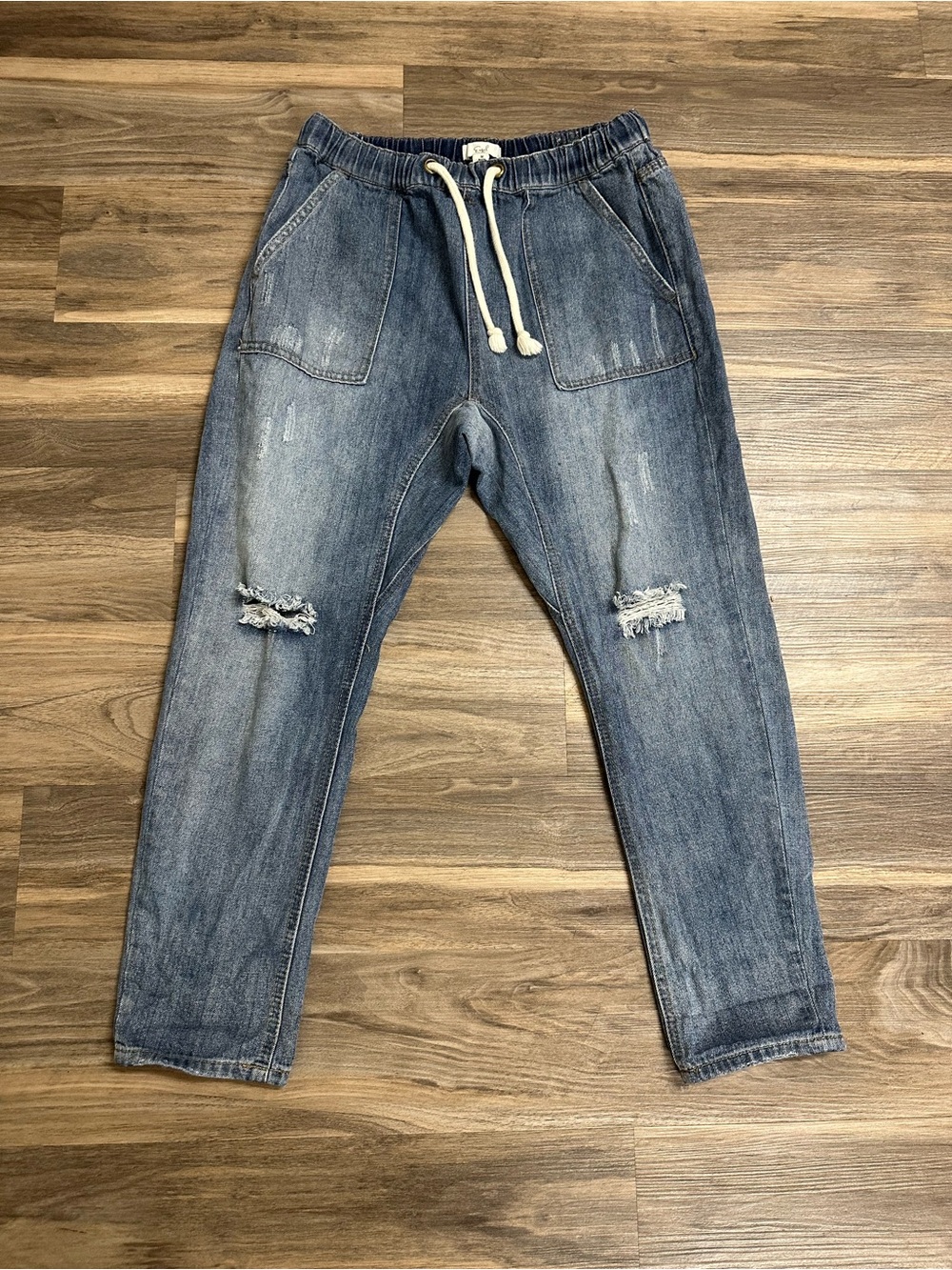 Easel Distressed Denim Joggers